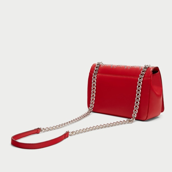 Zara leather studded crossbody bag red NWT - Picture 3 of 8